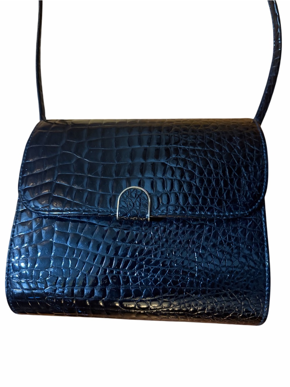 Palmgrens Originals Black Crocodile-Embossed Leather Crossbody Bag